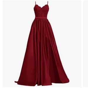 Red Gown with Slit to Mid Thigh